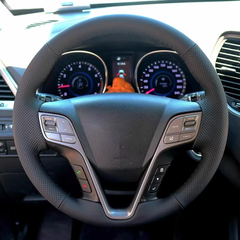 

Hand-Stitched Non-slip Breathable Durable Nappa Leather Steering Wheel Cover For Hyundai Santa Fe Car Interior Accessories