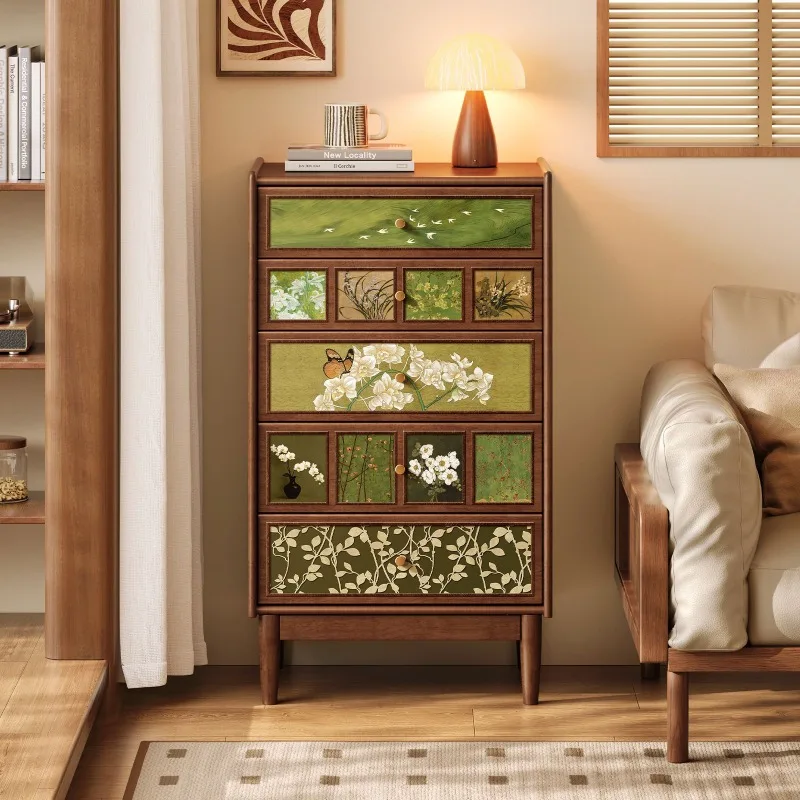 American retro solid wood painted chest of drawers, niche oil painting style lockers, bedroom large-capacity multi-layer chest
