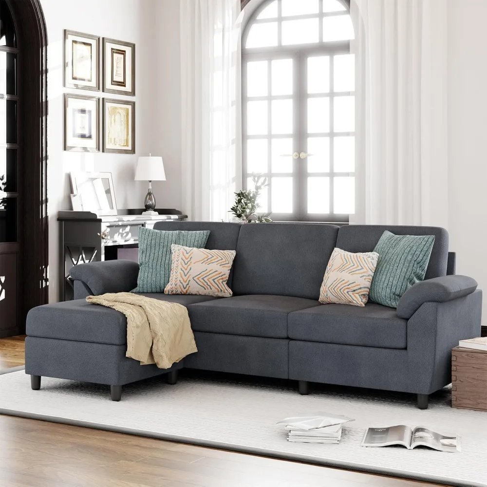 Sofa multifungsi, Sofa berbentuk L dengan bantal yang dapat dilepas Sofa kecil bahan Linen abad pertengahan untuk kantor