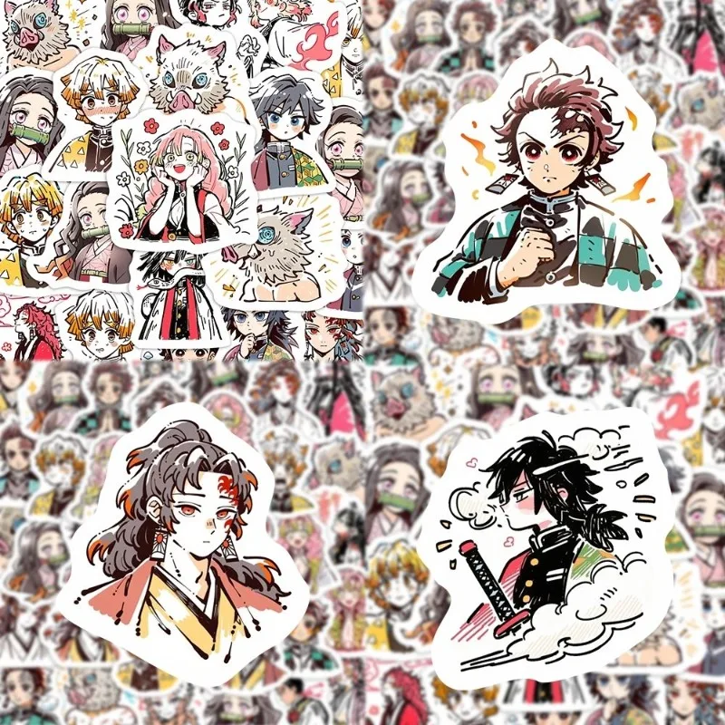 

100PCS Q Version Demon Slayer Kamado Tanjiro Nezuko Cute Cartoon Anime DIY Painting Stickers Mobile Phone Decoration Stickers