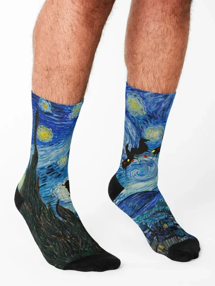 Sternenklarer Weihnachtsmann-Nacht – Weihnachtskunst, klassische Socken, Retro-Anti-Rutsch-Designer-Cartoon-Socken für Herren und Damen