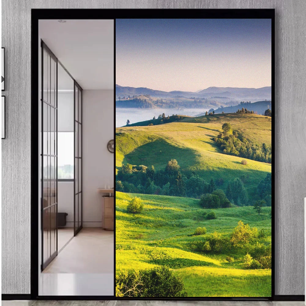 Static Cling Frosted Not Transparent Privacy Window Film Heat Control UV Blocking Glass Sticker Natural Lanscape Window Tint
