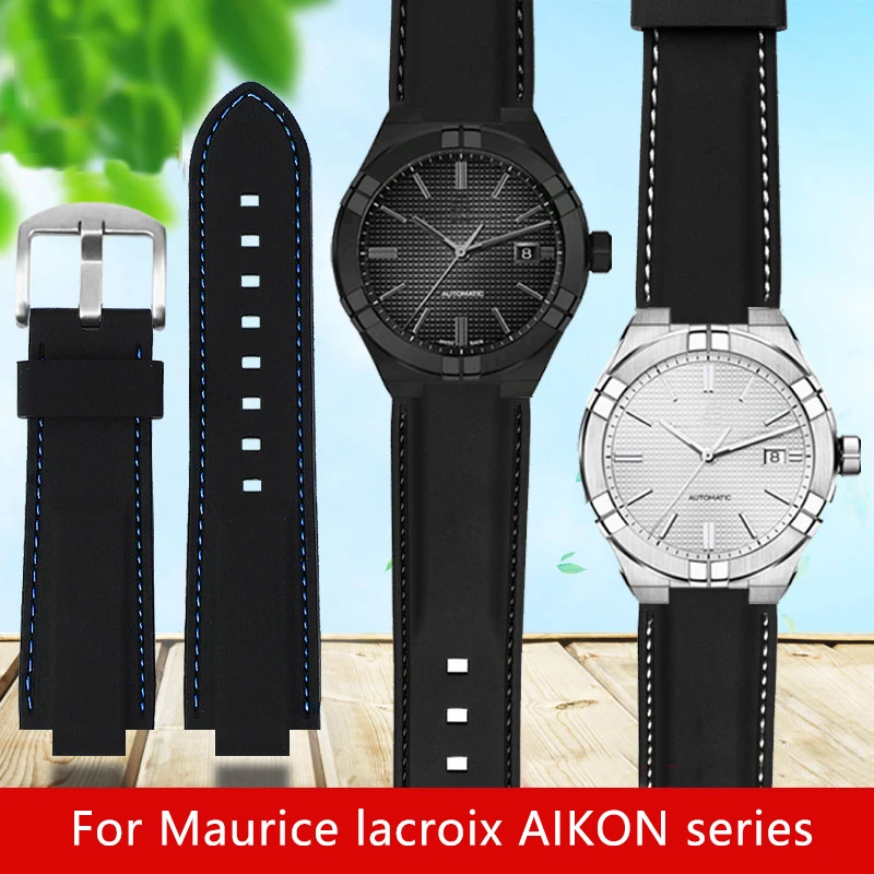 For MAURICE LACROIX Watch Strap AIKON Series AI6008 6007 6057 6058 6158 Bracelet Waterproof Rubber Silicone Watch band Black Men