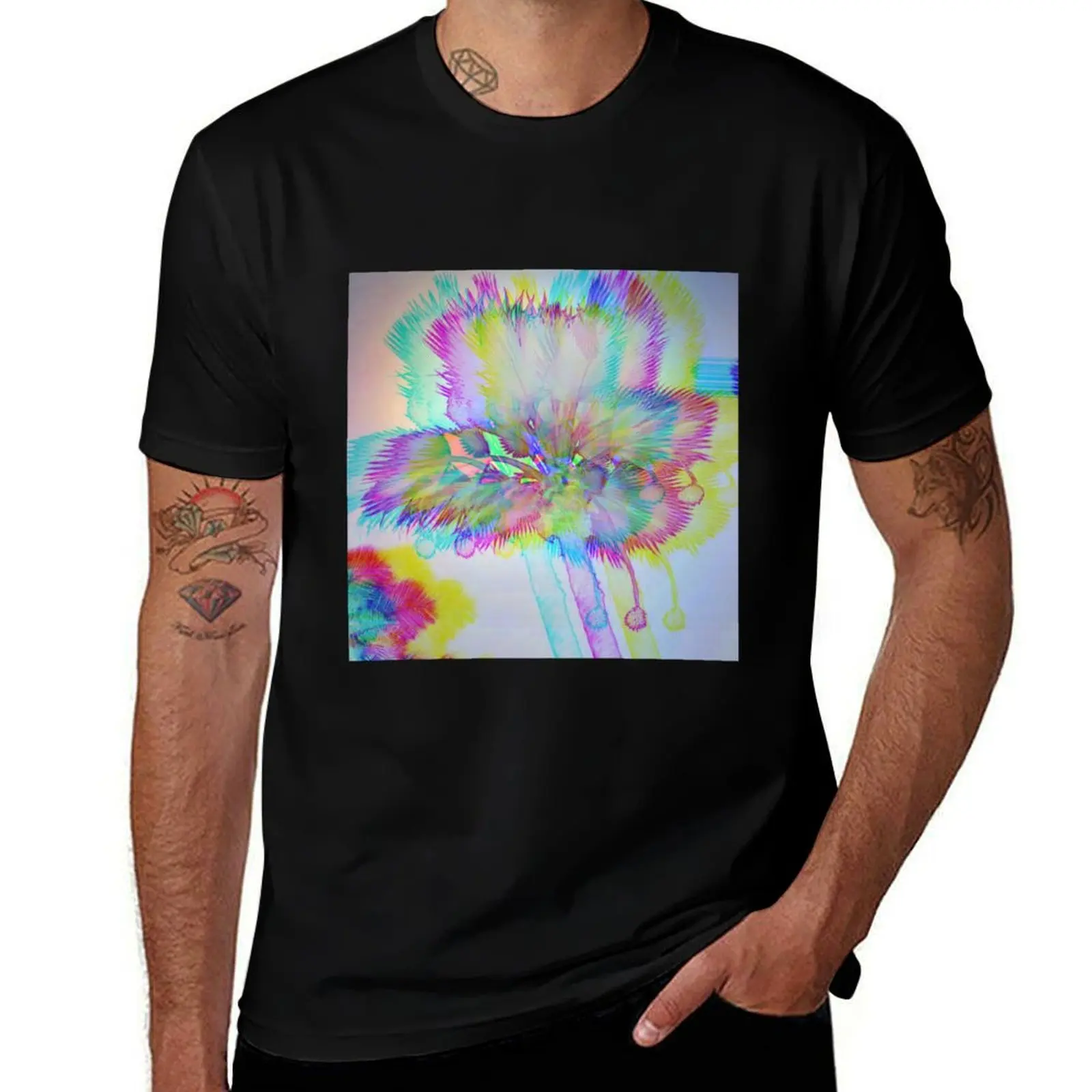 Rainbow Glitch Palm Tree T-Shirt Plus Size Summer Casual T-Shirt