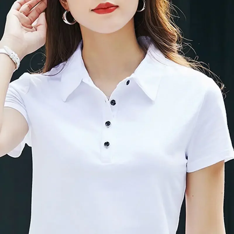 T-shirts Slim Button Women\'s Polo Plain White Female Tee 100℅ Cotton Pretty Basic Offer Comfortable Pulovers Casual Tops Youth