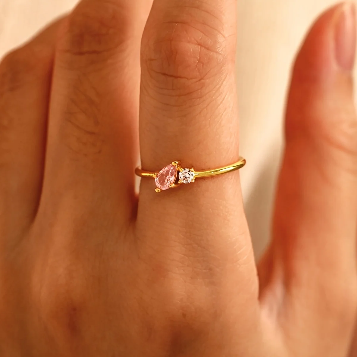 

Custom Drop Birthstone Rings For Women Stainless Steel Gold Color Personalized 12 Months Zircon Wedding Ring Couple Jewelry