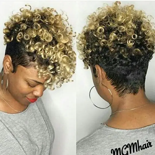 Black Fashion Short Small Curly Hair Gold Wigs Female African