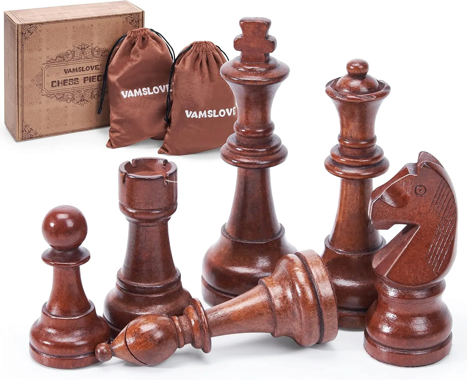 

Large 4.5' Wooden Staunton Chess Set (32 Pieces), Velvet Storage Bags Included