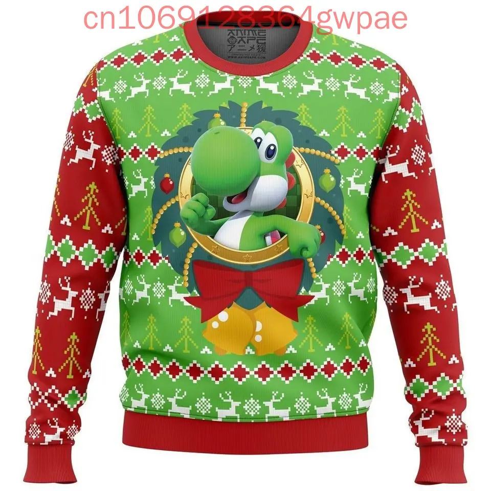 Super Mario Bros Yoshi Ugly Christmas Sweater Women Men Pullover Tops Cartoon Anime Couple Hoodie Sweatshirt