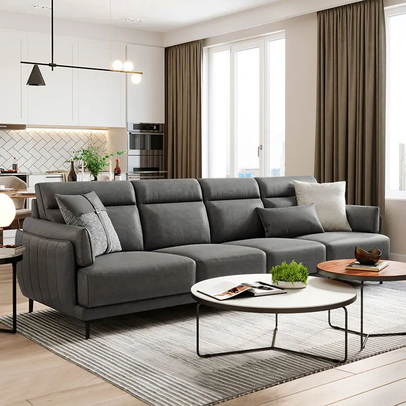 

Nordic simple home technology cloth sofa living room super soft small house grey l combination