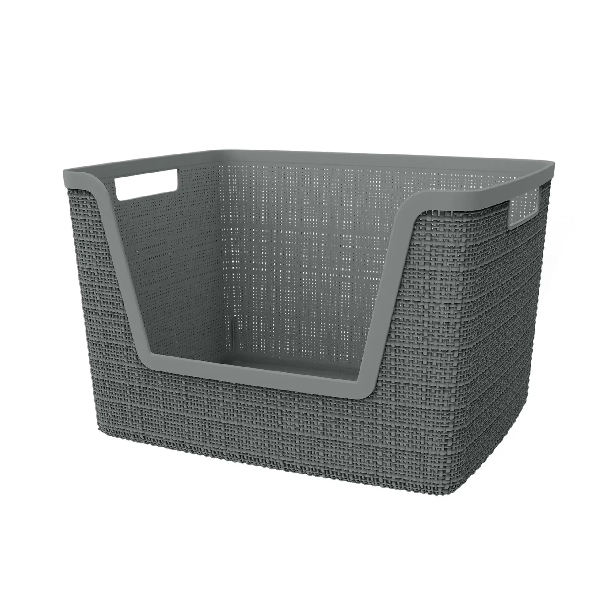 

Jute Large Easy Access Basket Medium Durable Resin Organization and Storage Basket Bin, Grey