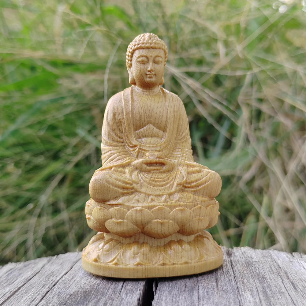 3.1 Inch Hand-Carved Wooden Buddha Statue Ornament, Oriental Aesthetics, Traditional Style, Suitable for Office Decoration, Desktop Decorations, Home Decoration, Living Room, Back-To-School Season Gift, Birthday Gift, Christmas Gift