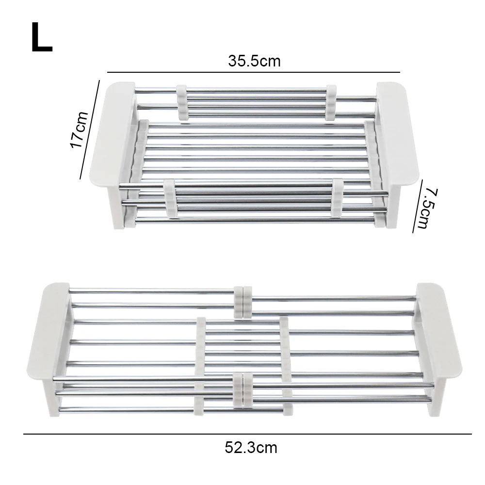 Drain Basket Kitchen Organizer Telescopic Sink Storage Rack Adjustable Sink Dish Drainers Dish Drying Rack Stainless Steel
