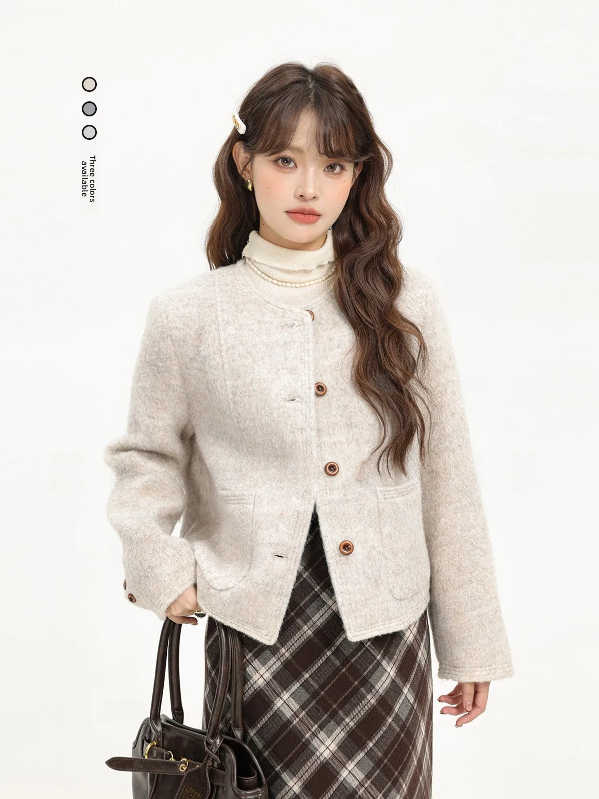 

Double-Sided Woolen ort Coat Sweet Sle Women's Faion Fall Winter Outerwear Ele Korean Design Slimming Effect