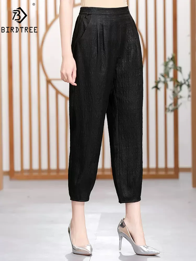 

BirdTree, Watered Guaze 100%Real Silk Casual Pants, Women High Waisted, Retro Loose Fashion Trouser, 2024 Spring Summer B43042QM