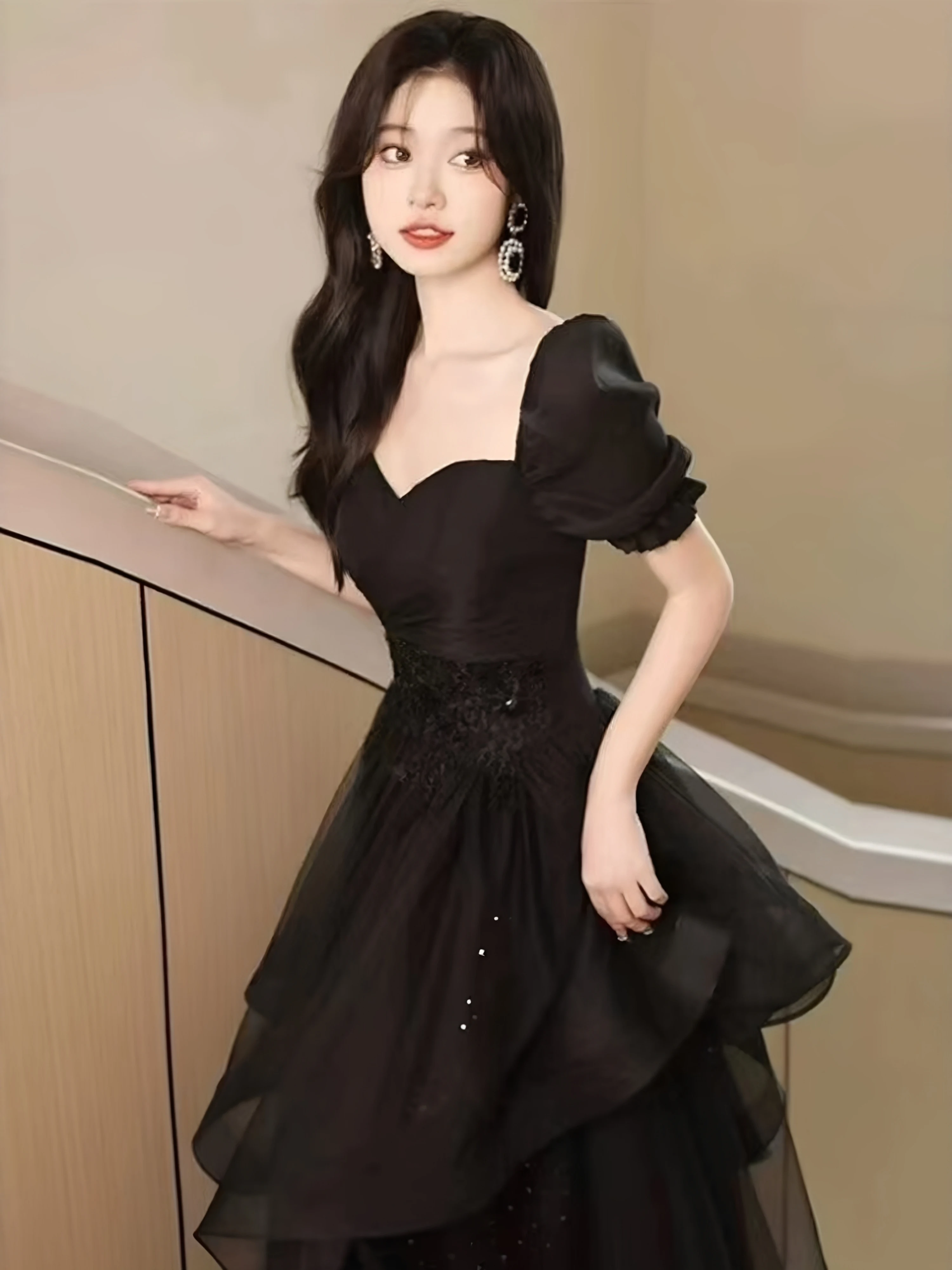 Elegante Vestido de Noche Negro para Mujer, Nuevo Modelo 2026, de Alta Gama, Ligero y Lujoso, para Ceremonias, Anfitrionas y ...