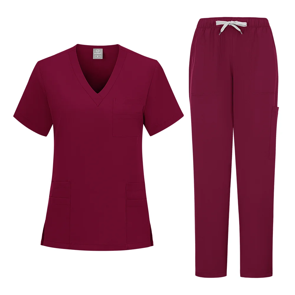 Uniformes médicaux unisexes pour infirmière à col en v, ensemble de destructions pour hommes, vêtements de travail pour médecin d'hôpital, uniforme de travail pour chirurgie dentaire orale, manches courtes