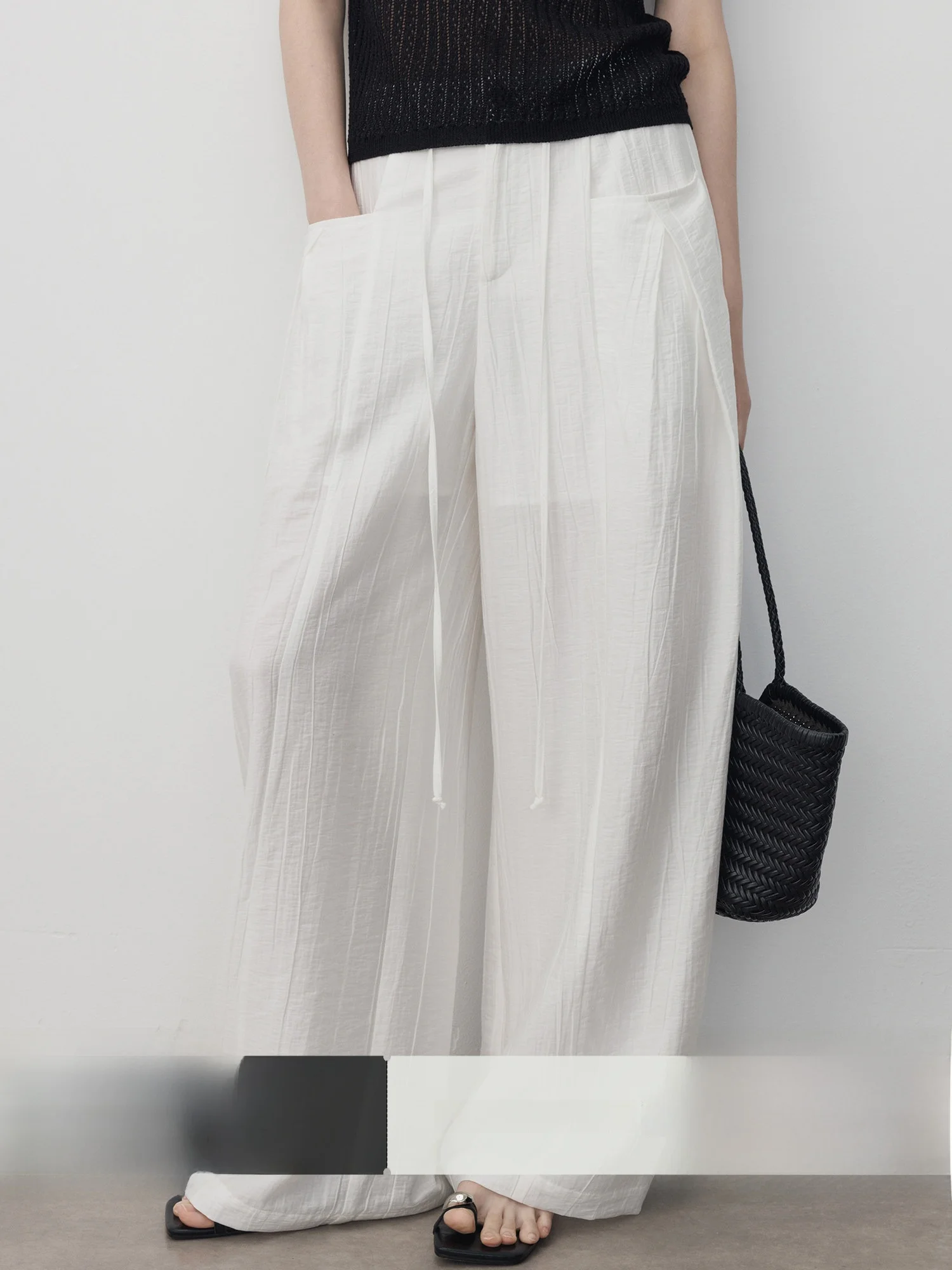 

White Wide Leg Pants Women's Summer New Thin Texture Sensation Elegant Casual Long Trousers Leisure Fashion High Waist Straig...