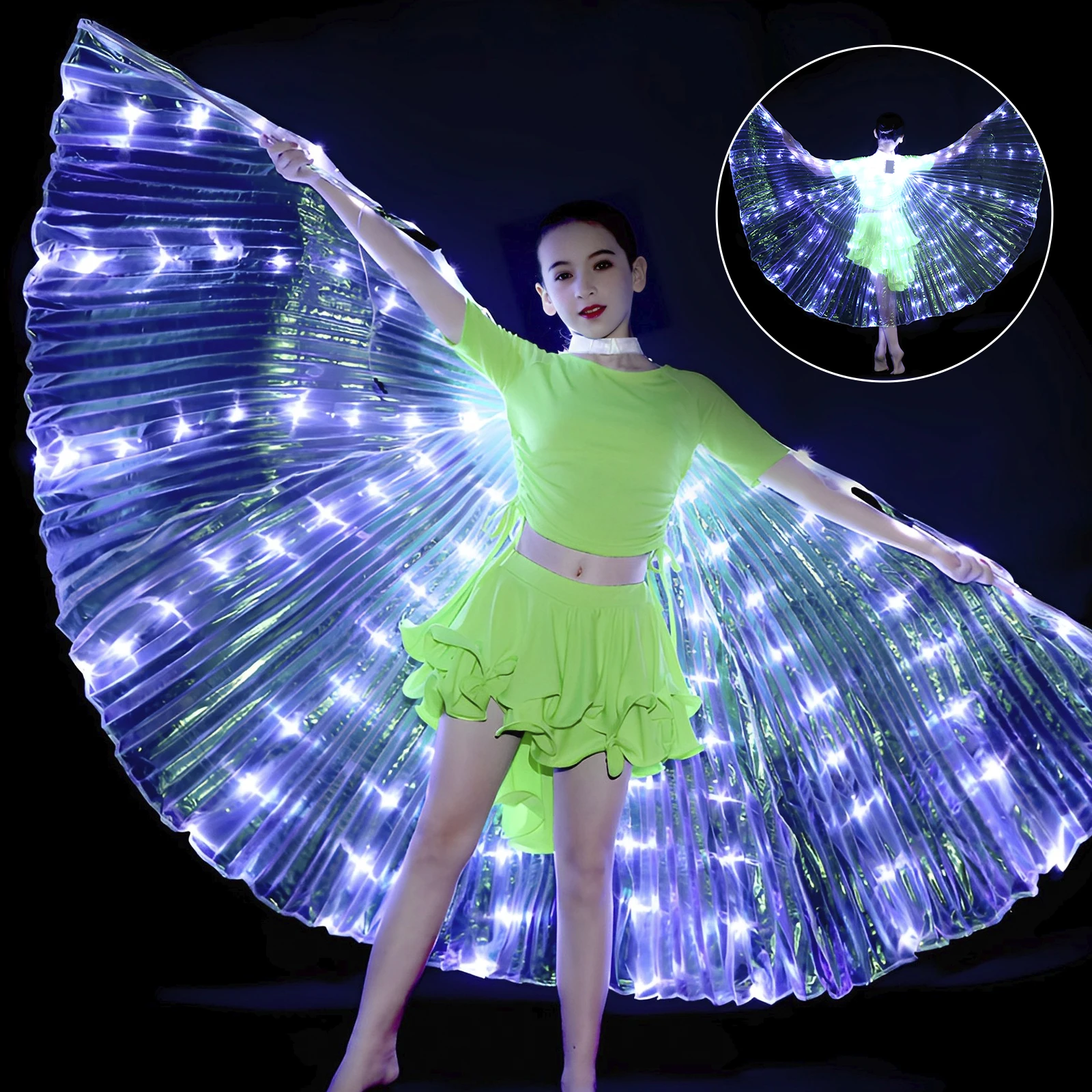 LED Angel Wings Light Up Butterfly Cape Colorful Butterfly Wings Lightweight Portable Belly Dance Costumes Wings for Adults Kids