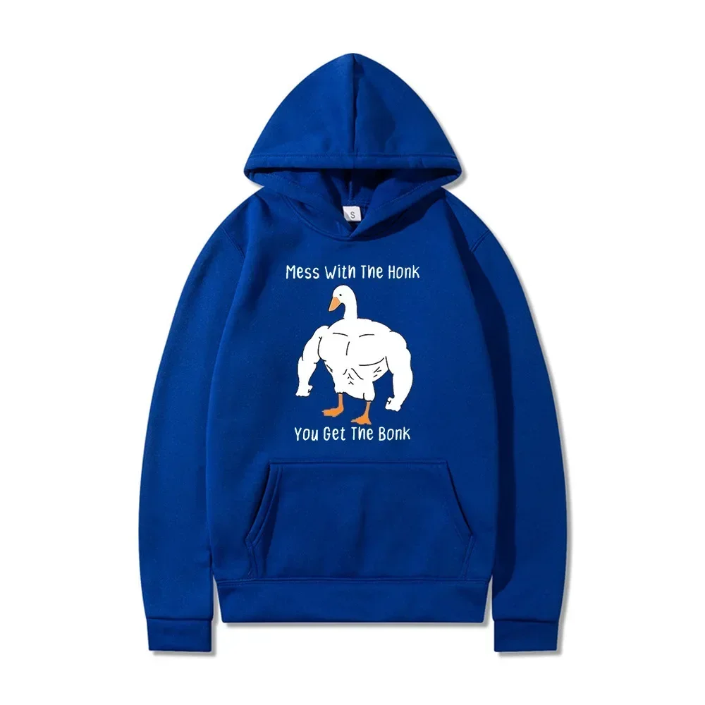 Unisex Hoodie Mess with The Honk You Get The Bonk Muscular Goose Cartoon Print Funny Casual Long Sleeve Hooded Sweatshirt