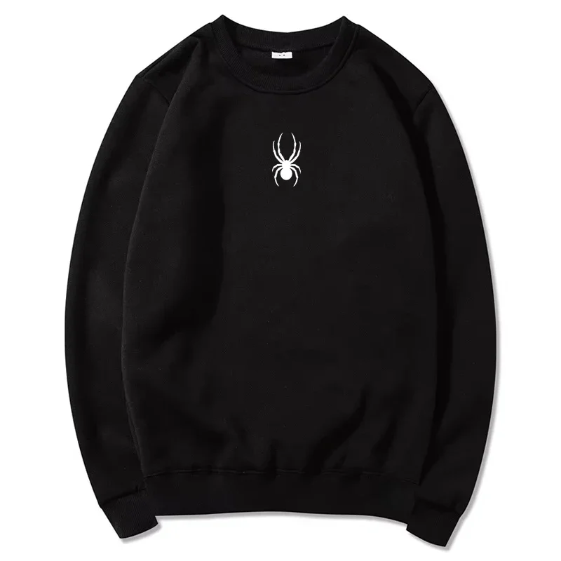 Small Spider Print Hoodies Men Fall Winter Casual Fashion Streetwear Oversized Pullover Crew Neck Long Sleeve Fleece Sweatshirts
