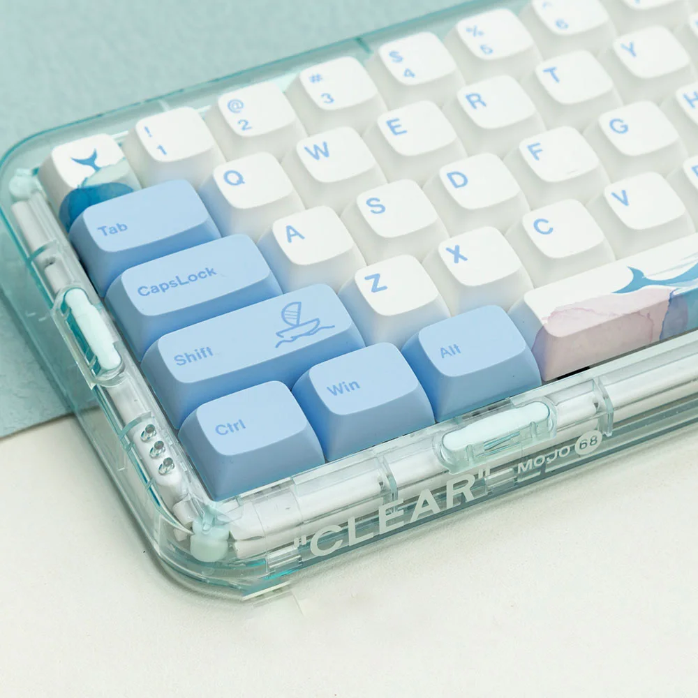 

136-клавишные колпачки Ocean Wave PBT XDA Profile для Mx Switch, механическая игровая клавиатура, сублимационная сине-белая колпачок для клавиш на заказ