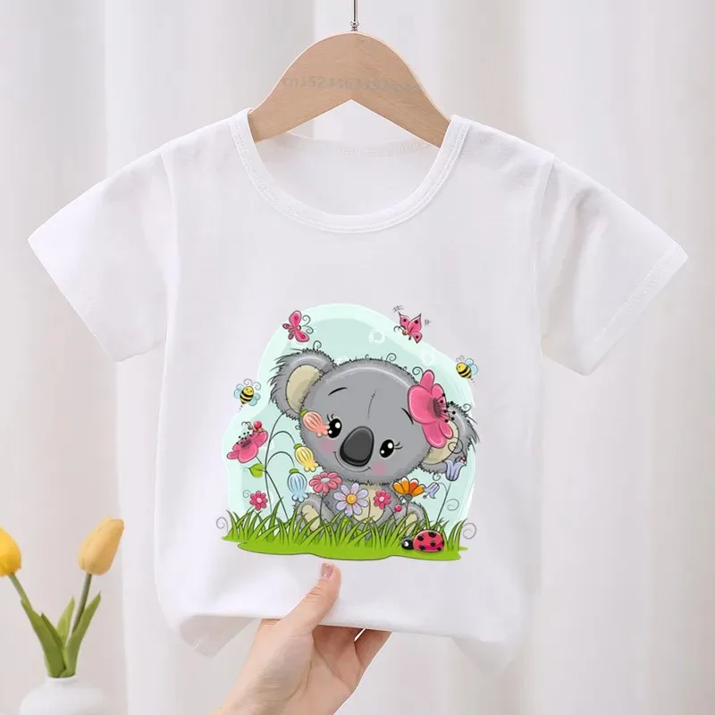 Anak-anak T-shirt hewan di pohon kartun anak laki-laki T-shirt lucu hewan perempuan pakaian musim panas lengan pendek pakaian anak-anak