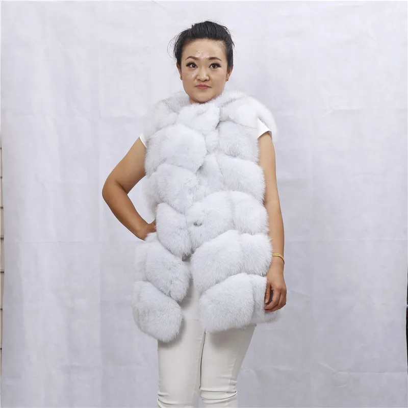 

Real Fox Fur Gilet New Fashion Winter Warm Thick Fluffy Natural Blue Fox Fur Vest For Women