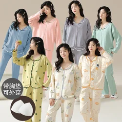 New Pajamas Set Autumn Winter Soft Cotton Korean Cardigan Sleepwear Lapel Pajama for Ladies Loungewear Women Pajamas