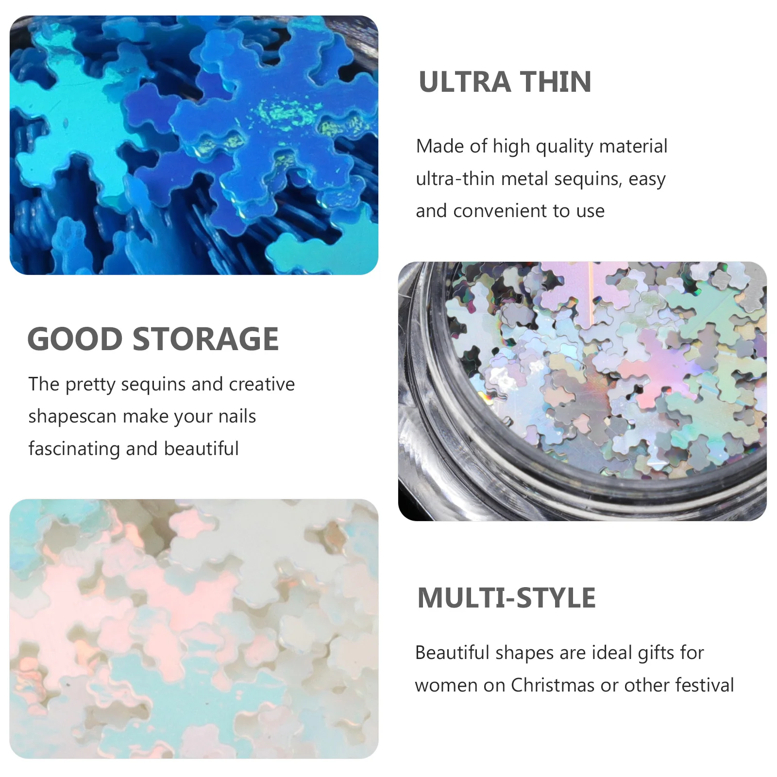 5 Boxes Nail Art Glitter Snowflake Manicure Paillette Compact Portable Nail Decorations Festival Gift for Women