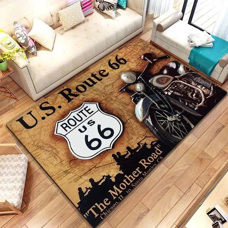 Historic Route 66 Carpet Mother Road Area Rug for Home Bathroom Living Room Table Bedroom Sofa Doormat Decor, Non-slip Floor Mat