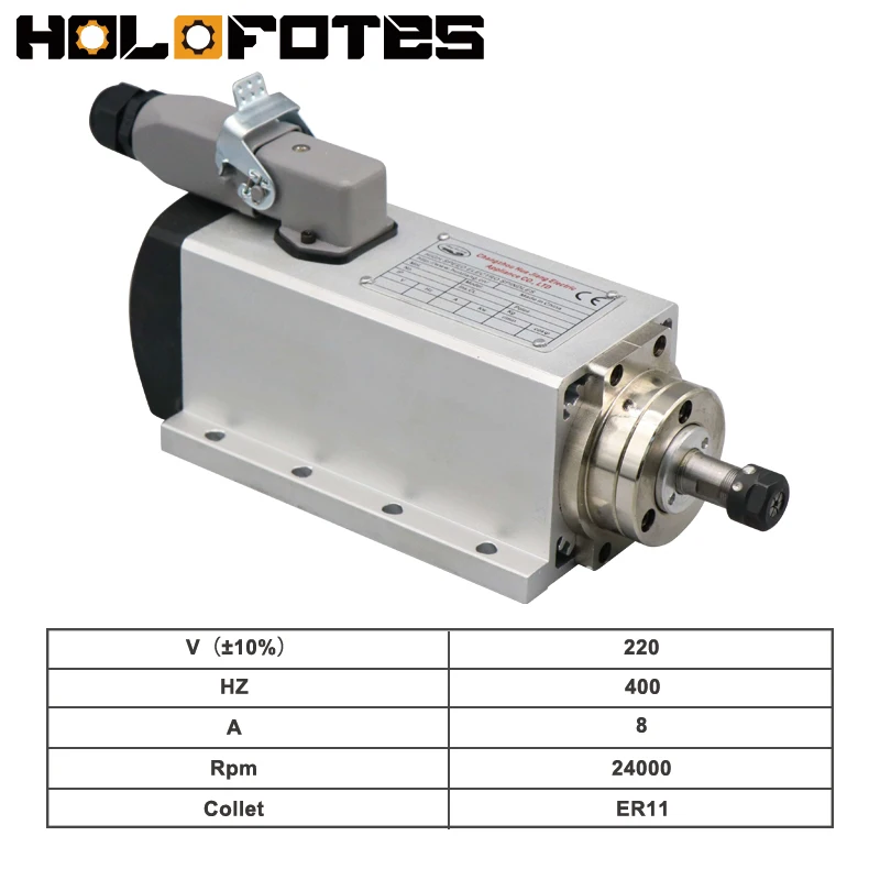 CNC 1.5KW Air Cooling Spindle Motor Set 1500W Square Milling Spindle 13pcs ER11 Collet 220V 400HZ 24000rpm 8A CNC Milling Tool