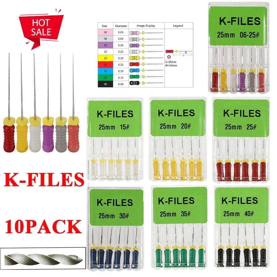 K-FILE Dental Endodontic Root Canal Hand Use K-Files 25mm Stainless Steel 10Pack/60PCS