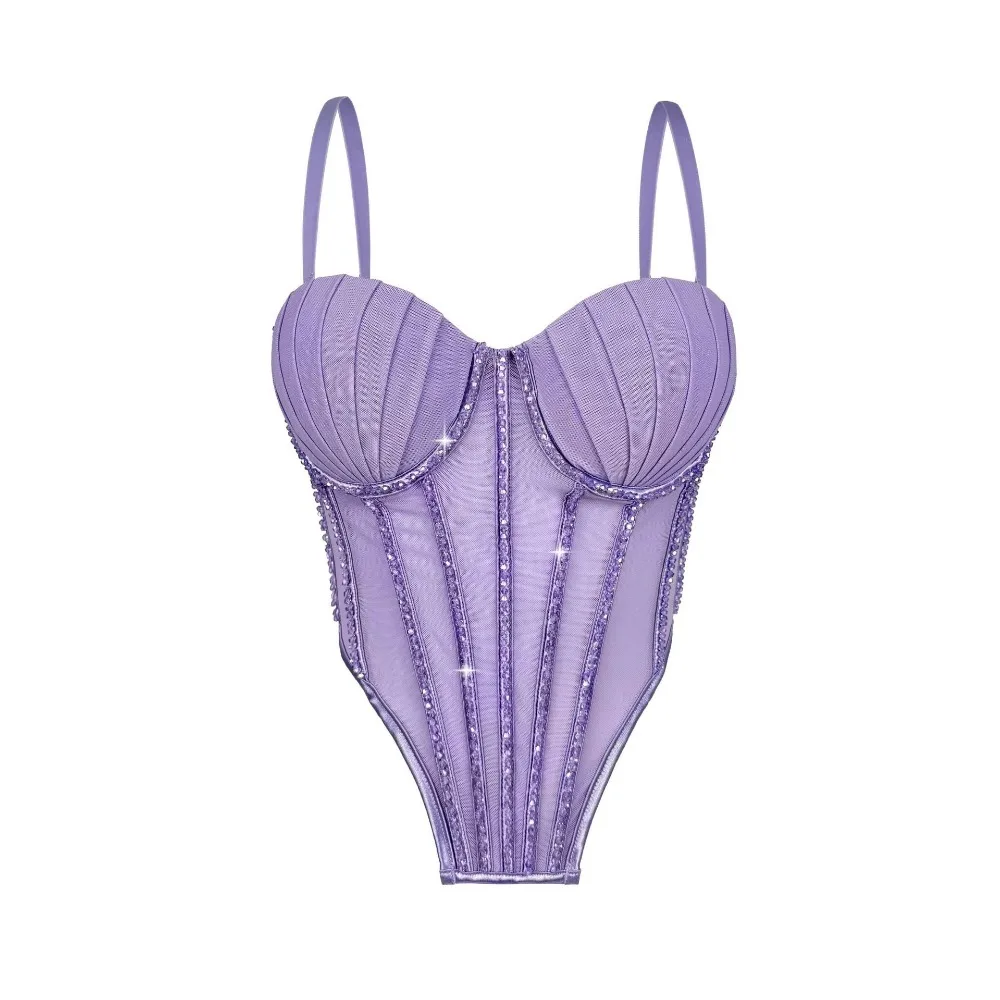 Sexy glitter mesh Corset Strapless Chic Korean Camis Tank Top Fashion Off Shoulder Summer Women Clothing