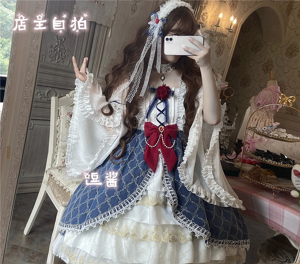 Vintage Soft Girl Cute Lace Bowknot Sweet Princess Lolita Dress  Elegant High Waist Victorian Dress Kawaii Girl Gothic Lolita Op