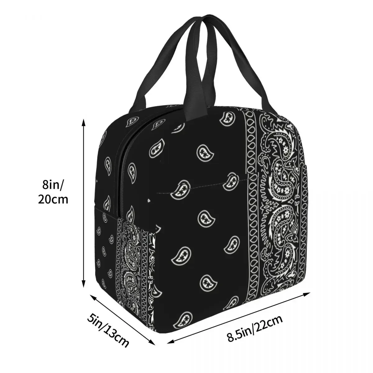 Black And White Paisley Chicano Bandana Style Portable Lunch Box Women Waterproof Cooler Thermal Food Insulated Lunch Bag School