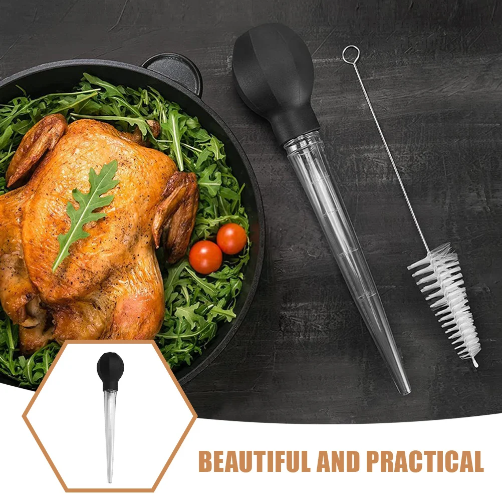 Inyector de Carne de Silicona y Plástico para Barbacoa, Herramienta de Cocina para Inyectar Sazonador y Aceite