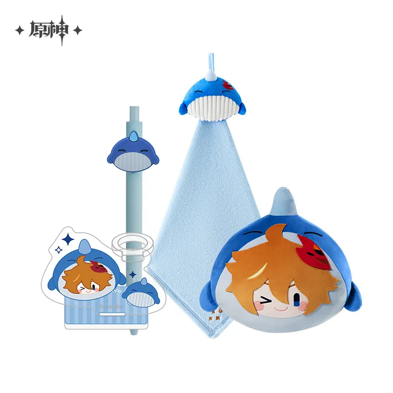 Genuine Genshin Impact Teyvat Zoo Series Tartaglia Themed Plush Pillow Gel Pen Pen Holder Towel Set For Anime Game Fans Gifts