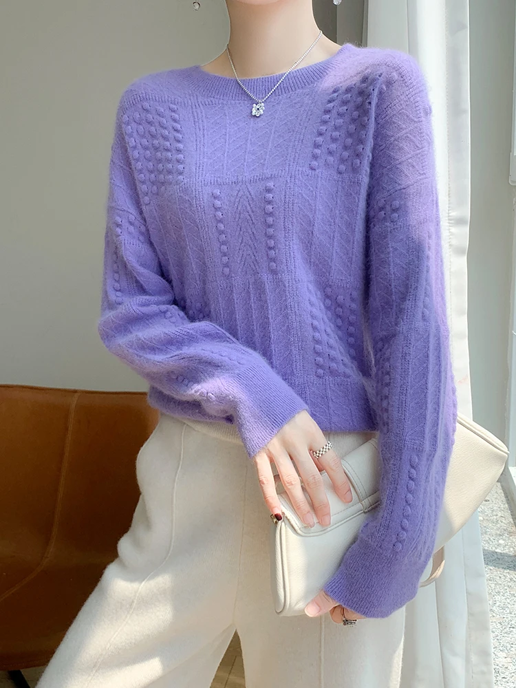 Autumn Winter Women O-neck Hollow Pullover 100% Merino Wool Sweater Simple Grace Style Cashmere Knitwear Korean Fashion Tops