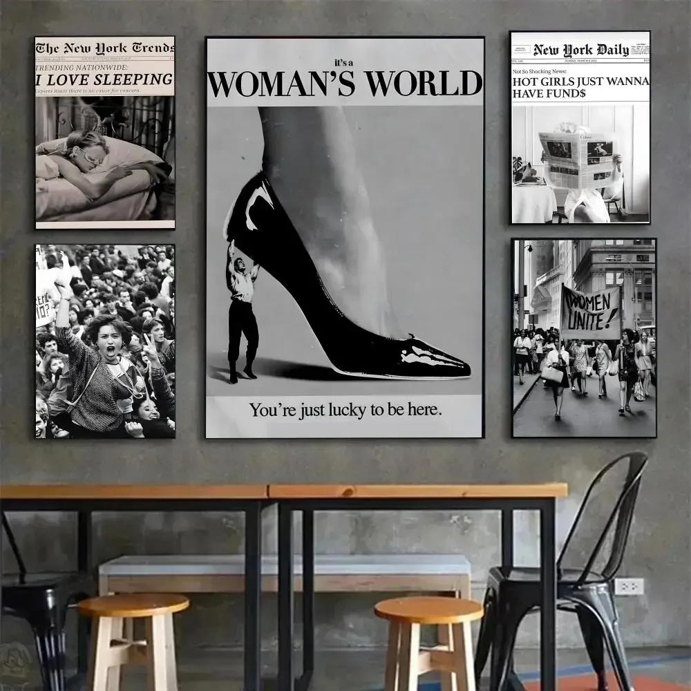 vintage graphic V-VERENIX Retro Black And White Feminist Poster Painting Wall Art Mural for Living Room Home Decor and Gifts