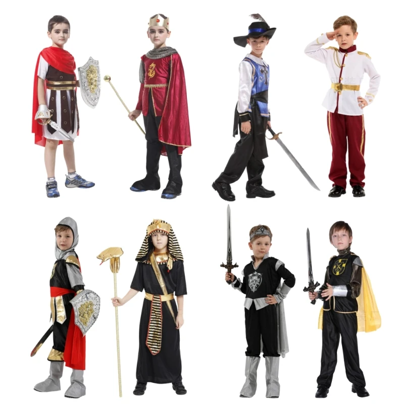 

Kids Royal Warrior Knight Cosplay Costumes Soldier Children Medieval Roman Clothes Attached Cape Halloween Carnival Party Outfit