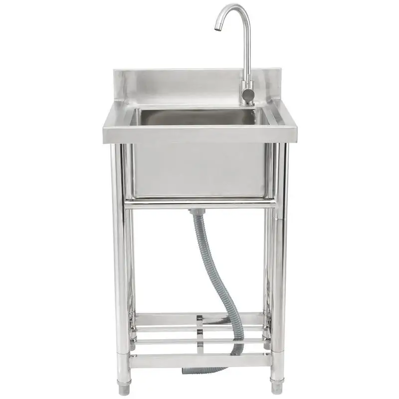 

Stainless steel washbasin, freestanding washbasin, including tap and legs, 41 x 33 x 22 cm. Commercial single washbasin for garage, restaurant, kitchen, commercial sink.