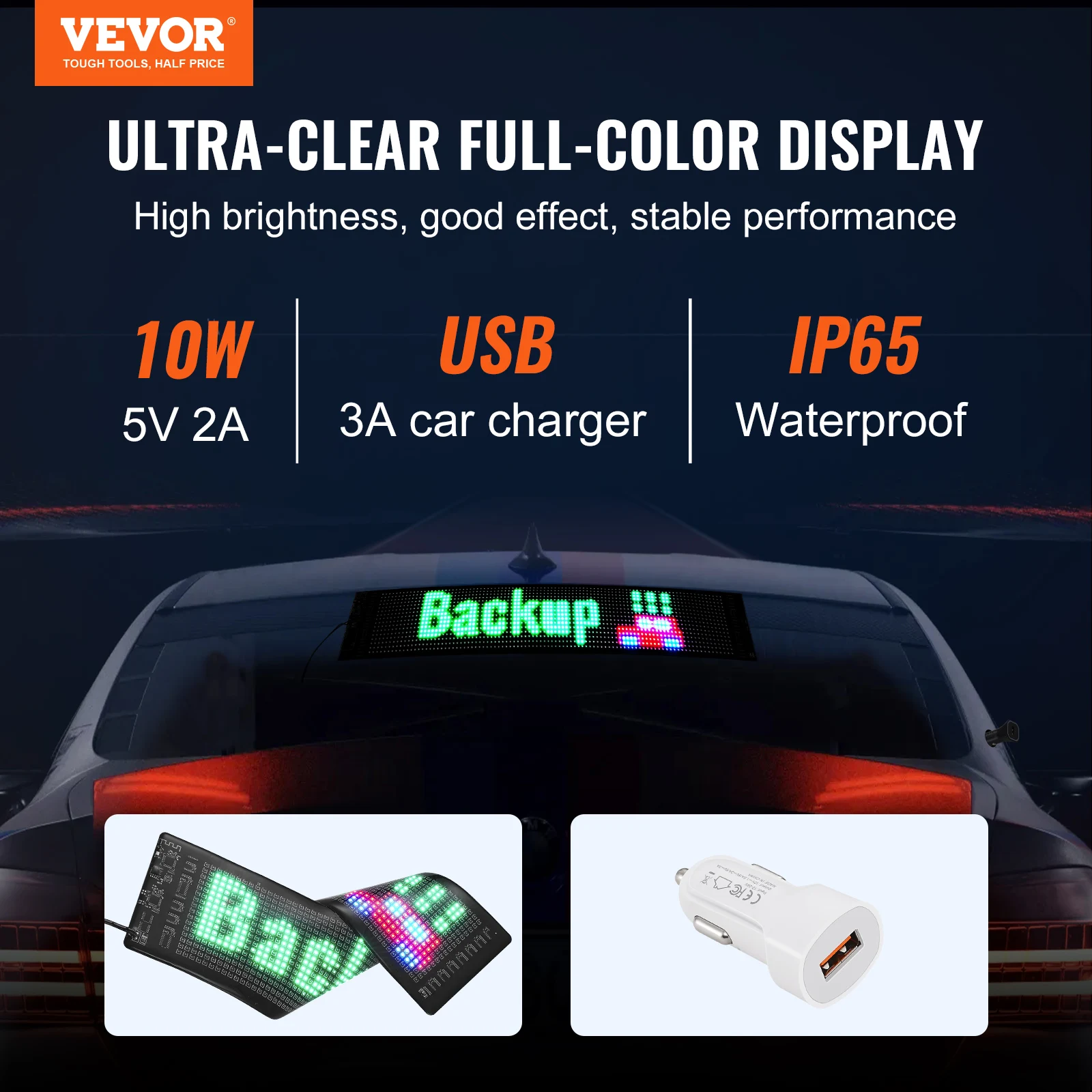 VEVOR Custom Text Animation Pattern Display Board Bluetooth APP Control Message Shop Sign for Store Business Car Bar Advertising