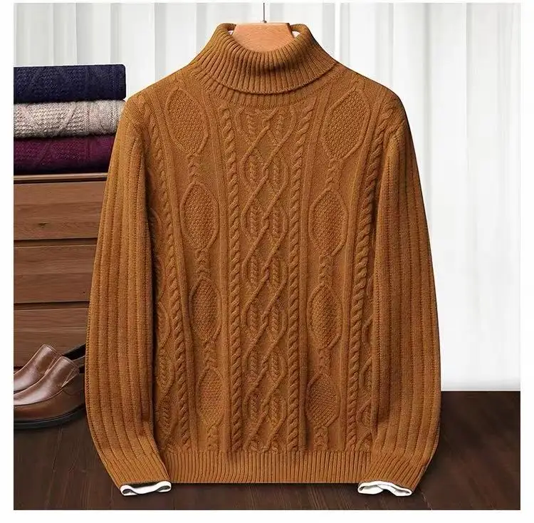 Autumn and winter men's pure cashmere turtleneck thick sweater warm sweater loose bottoming shirt top