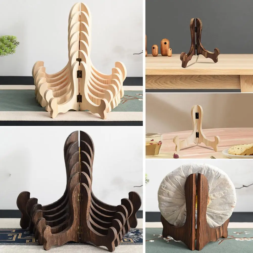 Display Stand Handmade Curved Design Foldable Wooden Tea Leaves Plate Storage Stand Household Dish Display Rack Home Organizer