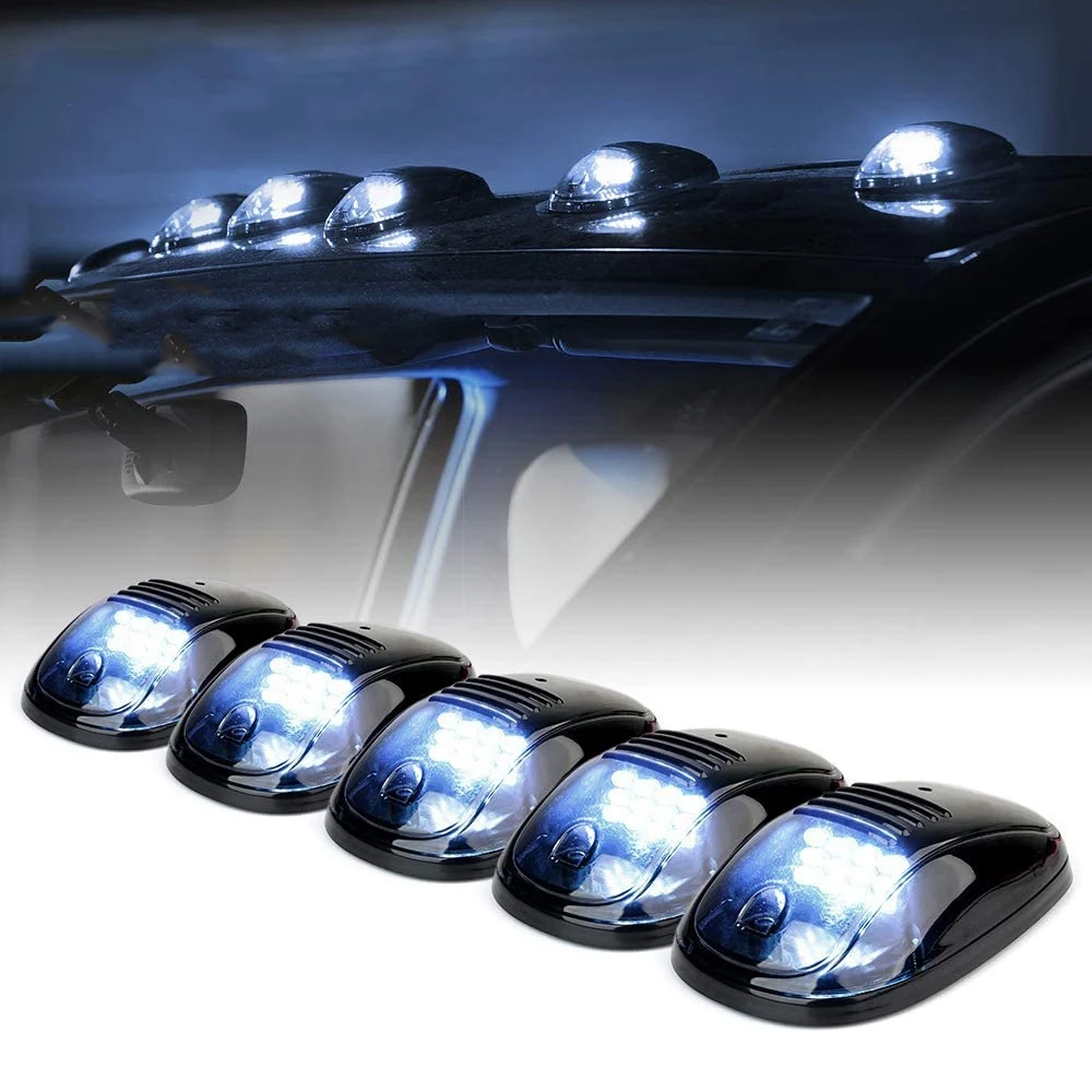 12 LED White Cab Roof Top Marker Running Clearance Light for Ford Dodge Ram Toyota Trucks SUV POV Pickup, Black 5 PCS