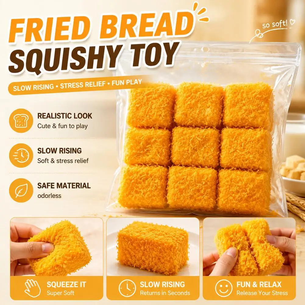 Soft Milk Coconut Cube Squeeze Toy Simulated Fried Bread Stress Relief Fidget Sensory Toy for Kids Adult Party Gifts 9pcs