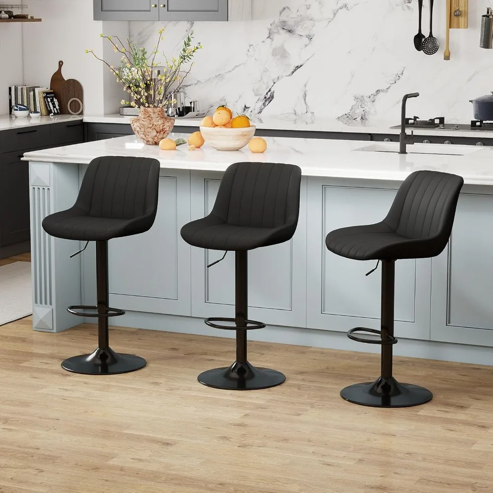 

Bar Stools Set of 3, Swivel Counter Height Barstools with Back, Adjustable PU Leather Bar Chairs, Armless Kitchen Island Stool