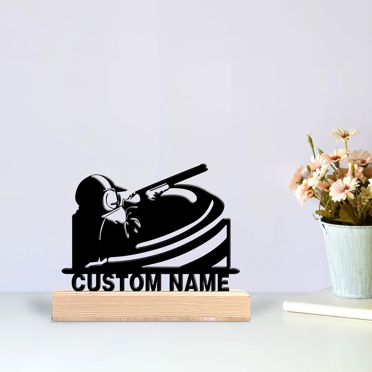 1pc Modern Sniper Custom Name Metal Statue Tin Ornament Tin Sculpture With Wood Base Art Figurine With Wood Base Office Desk