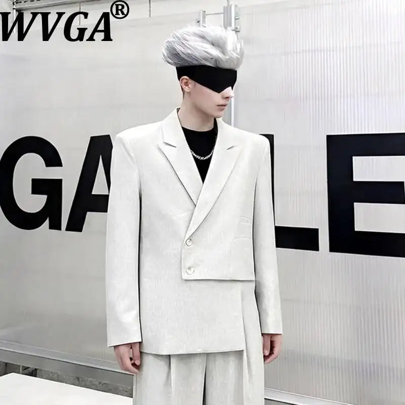 WVGA Spring Autumn New Men's Stylish Asymmetrical Deign Blazer Shoulder Pads Niche Straight Suit Pants Two Pieces Set Ins W26019